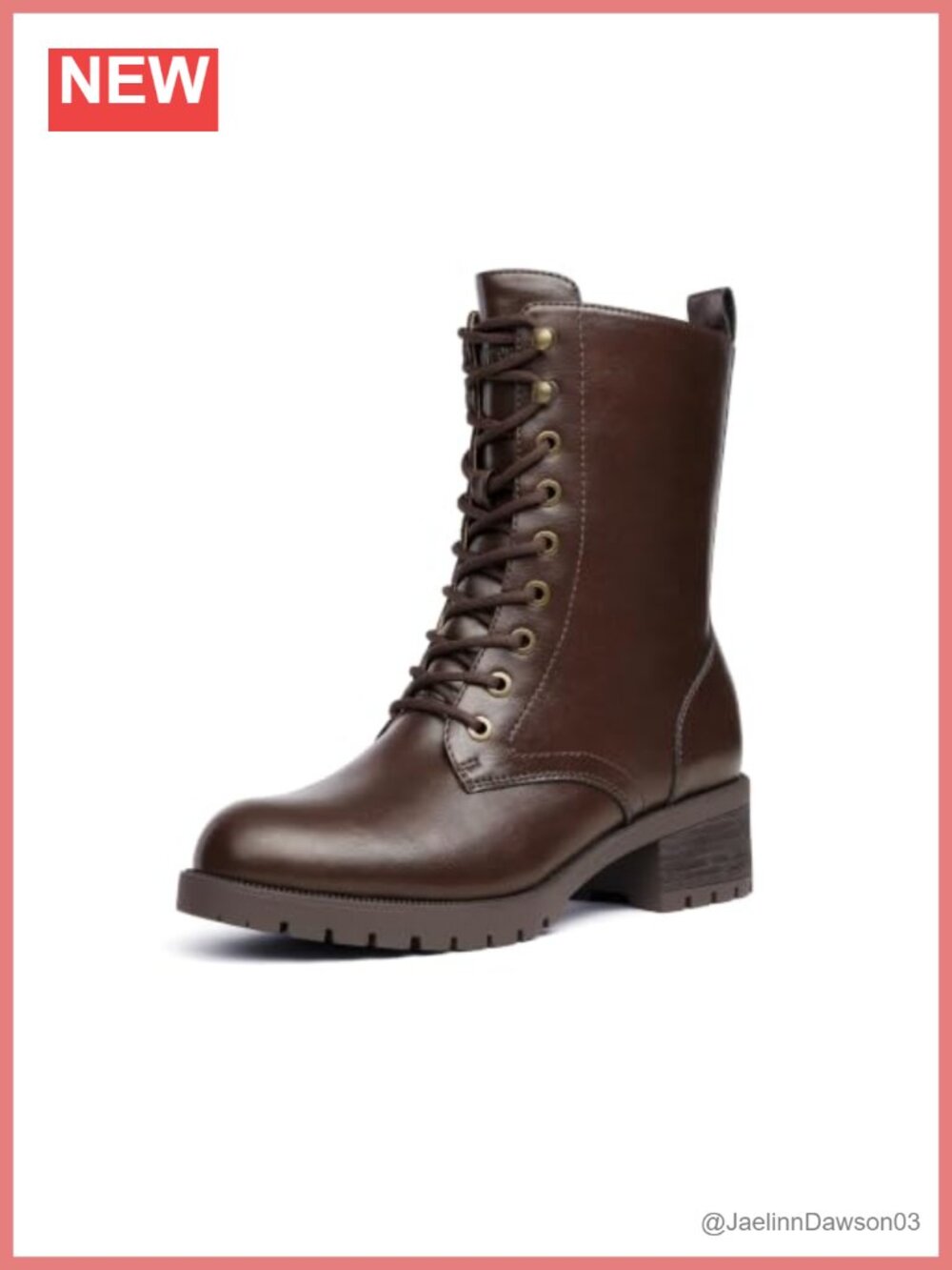 Mid-Calf Combat Boots Lace-Up Faux Leather Chunky Heel Women's